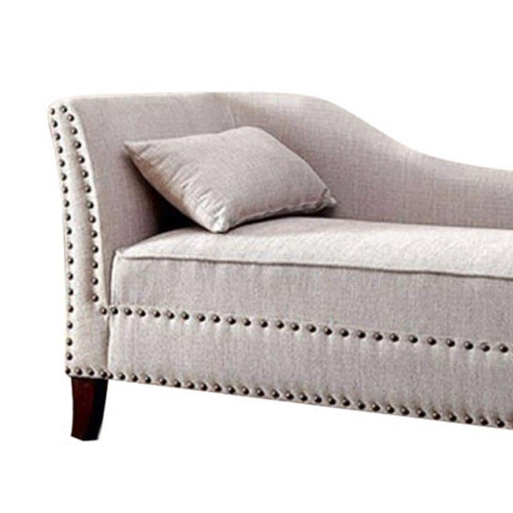 Elegant Beige Linen and Wood Chaise Lounge with Nailhead Accents