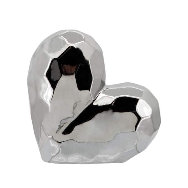 Silver 8 in. x 8 in. Ceramic Heart Sculpture