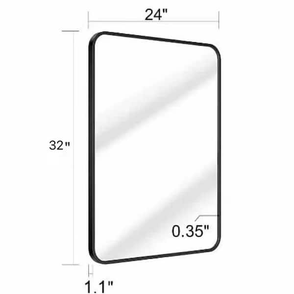 24 in. W x 32 in. H Black Rectangle Vanity Mirror, Modern Wall Mount Rounded Corner Framed Mirror for Bathroom,Entrance
