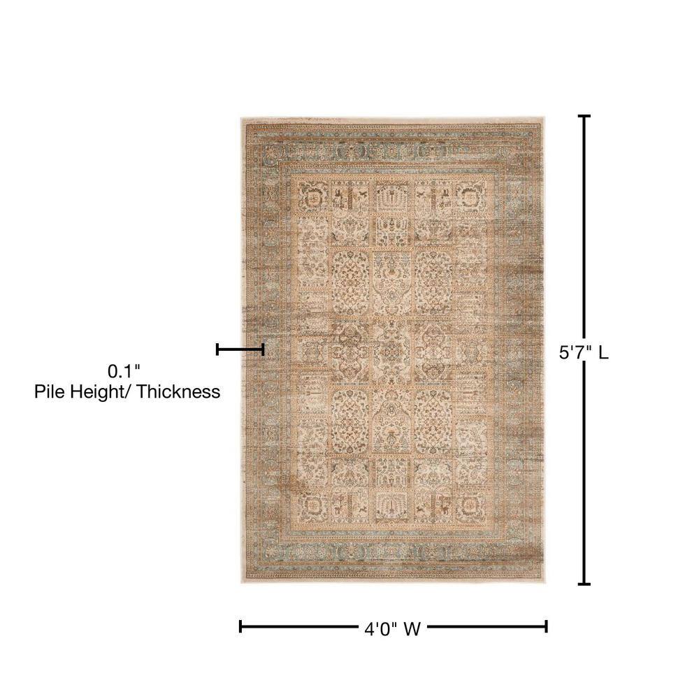 Ivory and Light Blue Vintage Distressed Area Rug 4' x 5'7"