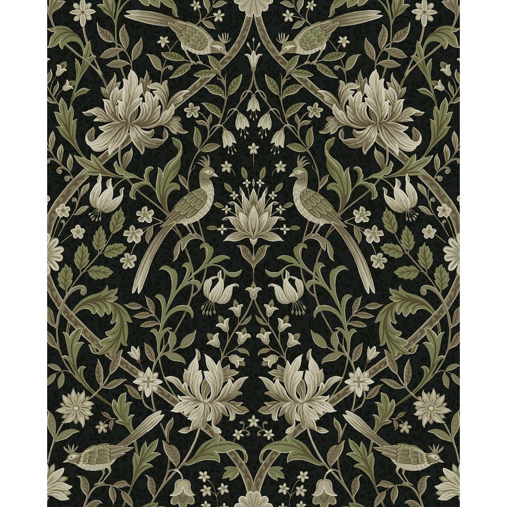 15.38 sq. ft. Rosemary and Ebony Vintage Bird Ogee Vinyl Peel and Stick Wallpaper Roll price history on PriceWatchPro