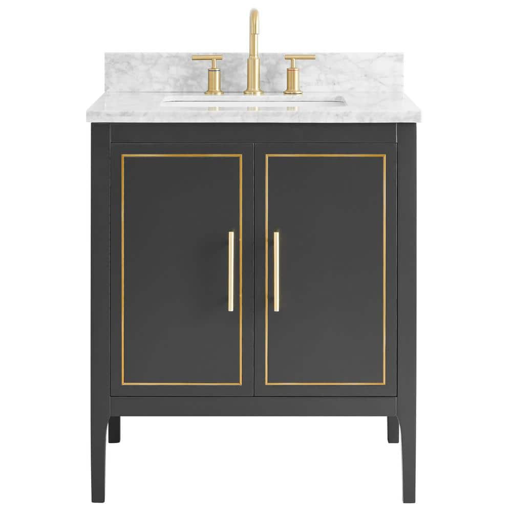 Exeter 30 in. W x 21 in. D x 34 in. H Single Sink Bath Vanity in Black with Carrara Marble Top and Ceramic Basin price history on PriceWatchPro