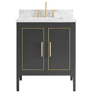 Exeter 30 in. W x 21 in. D x 34 in. H Single Sink Bath Vanity in Black with Carrara Marble Top and Ceramic Basin