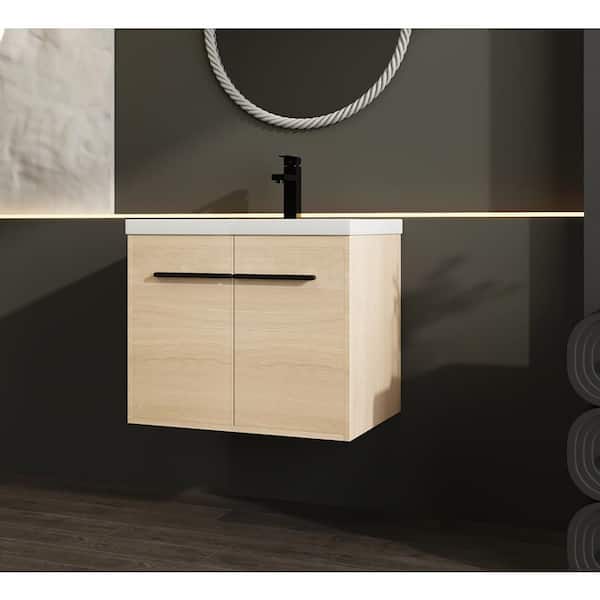 Staykiwi 29.5 in. W x 18.1 in. D x 20.5 in. H Wall Mounted Bath Vanity in Oak with White Culture Marble Top