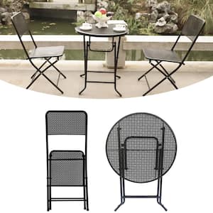 3-Piece Metal Folding Outdoor Patio Bistro Set with Folding Patio Round Table and Chairs in Black