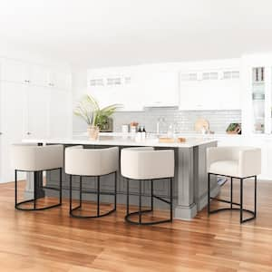 Jessica 26 in.Beige Modern Counter Bar Stool Fabric Upholstered Barrel Counter Stool with Metal Frame Set of 4