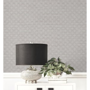 60.75 sq. ft. Metallic Lilac Haze Sinclair Diamond Lattice Unpasted Embossed Vinyl Wallpaper Roll