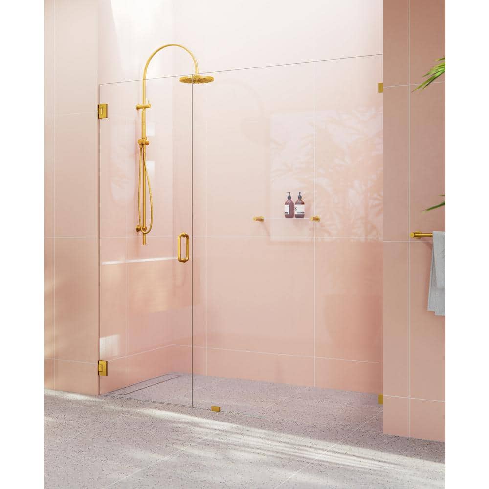 Illume Satin Brass Frameless Shower Door with Clear Glass