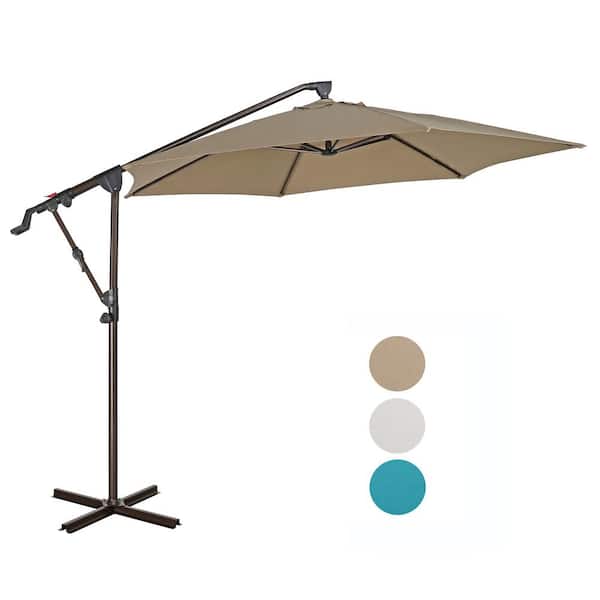 10 ft. Aluminum Cantilever Crank and Tilt Patio Umbrella with 360° Rotation Canopy in Beige