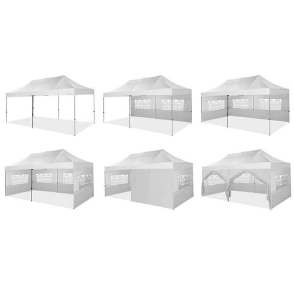 10 ft. x 20 ft. Heavy Duty Pop-Up Canopy Tent with 6 Sidewalls, Commercial Outdoor Event Shelter, White