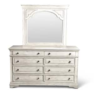 Highland Park 8-Drawer Rustic Ivory Dresser With Mirror (66 in. Depth x 19 in. Width x 79 in. Height)