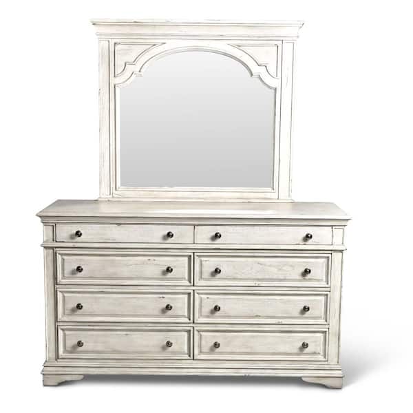 Steve Silver Highland Park 8-Drawer Rustic Ivory Dresser With Mirror (66 in. Depth x 19 in. Width x 79 in. Height)