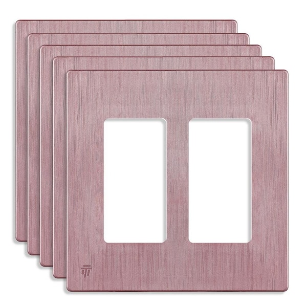Brushed Rose Gold 2-Gang, Decorator/Rocker, Plastic Polycarbonate, Screwless Wall Plate (5-Pack)