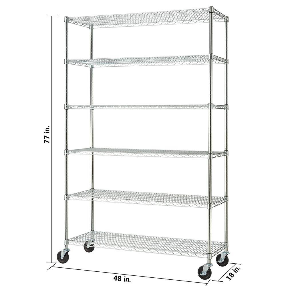 Chrome 6-Tier Wire Shelving with Wheels for Kitchen and Garage