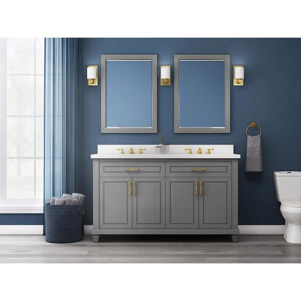 Home Decorators Collection Grovehurst 60 in. W x 20 in. D x 35 in. H Double Sink Freestanding Bath Vanity in Gray with White Engineered Stone Top