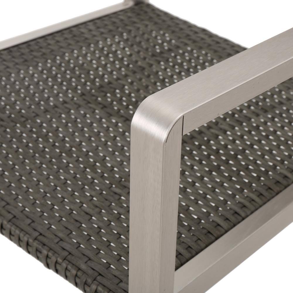 Gray and Silver Aluminum and Wicker 6-Person Outdoor Dining Set