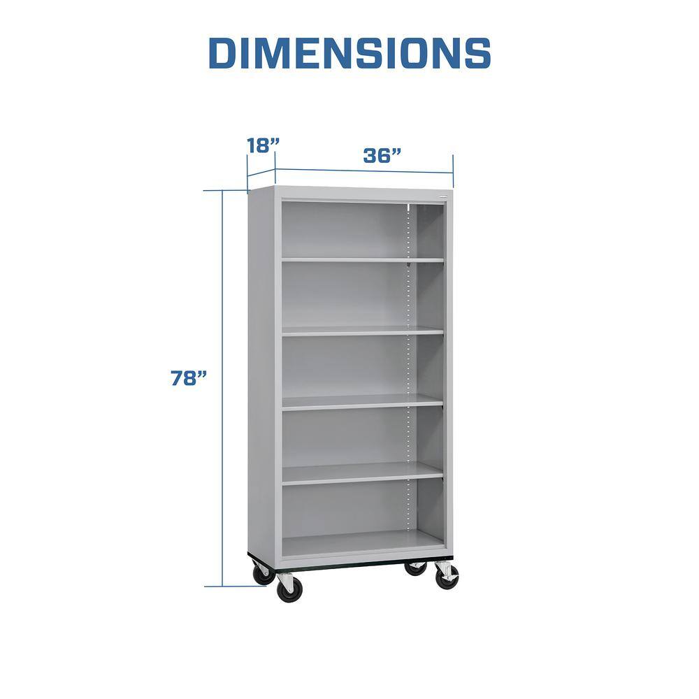 Dove Gray Adjustable Steel Mobile Bookcase with Shelves