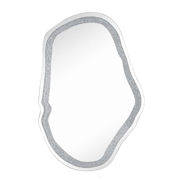 Silver 31.9 in. W x 47.4 in. H Glam Irregular Oval Faux Diamond and Wood Framed Mirror