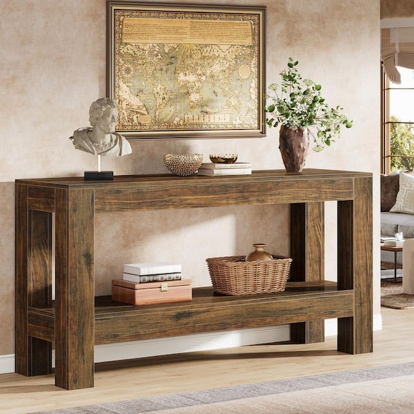 Turrella 62.99 in. Brown Rectangle Wood Console Table Sofa Table