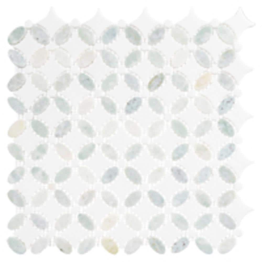 Martha Round 10 in. x 11.75 in. Polished Zummer Gray Stone Mosaic Tile Samp