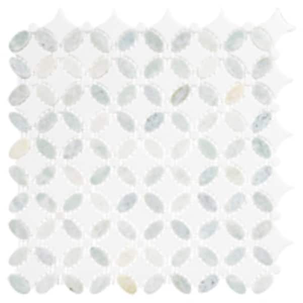 Martha Round 10 in. x 11.75 in. Polished Zummer Gray Stone Mosaic Tile Sample