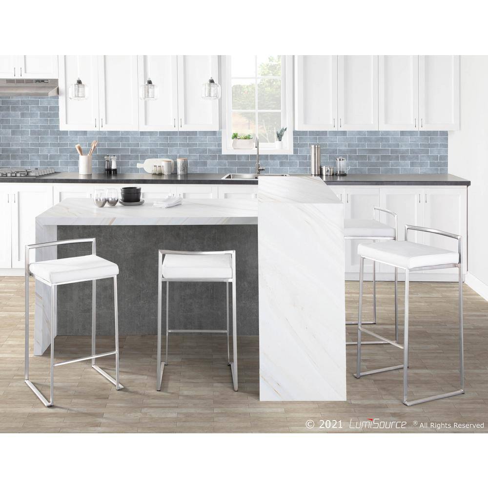 Fuji Contemporary Gold & White Leather Bar Stool