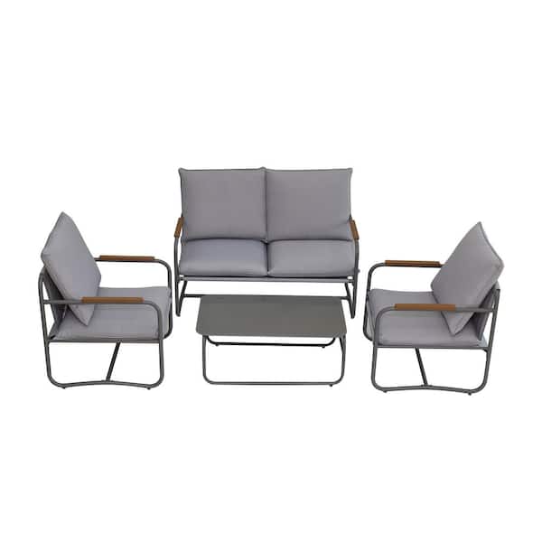 maocao hoom 4-Piece Metal Outdoor Patio Conversation Set with Removable Seating Cushion