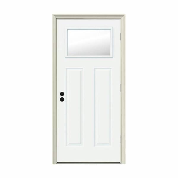 JELD-WEN 34 in. x 80 in. 1 Lite Craftsman White Painted Steel Prehung Left-Hand Outswing Front Door w/Brickmould