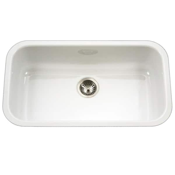 HOUZER Houzer Porcela 31 in. White Porcelain Enamel Steel Undermount Single Bowl Kitchen Sink - PCG-3600 WH