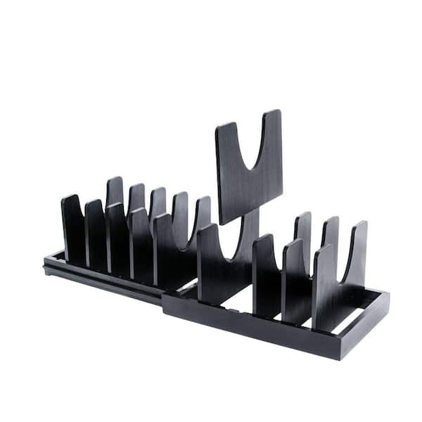 Black Bamboo Expandable Standing Pot Rack, Adjustable Pot Lids Holder Rack, Pots and Pans Organizer for Kitchen