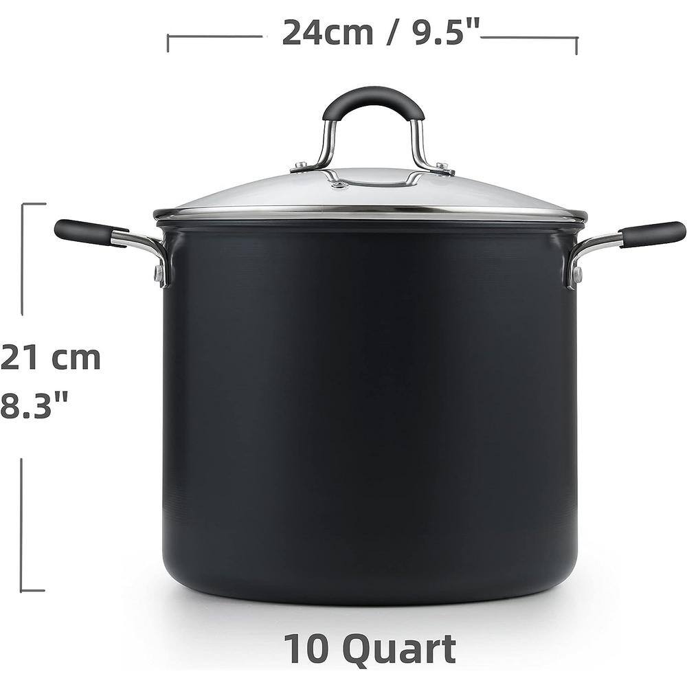 10-Quart Black Aluminum Nonstick Stockpot with Lid