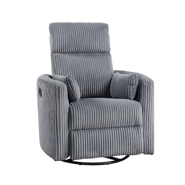 Turbo Gray Corduroy Fabric Manual Swivel Glider Recliner