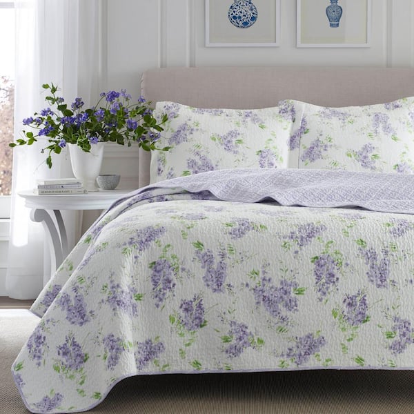 Laura Ashley Keighley 2-Piece Purple Solid Cotton Twin Quilt Set