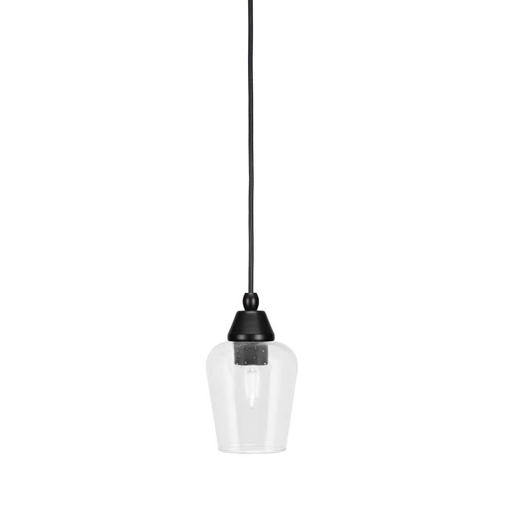 Bryson 5 in. 1-Light Matte Black Cord Pendant Light with 5 in. Clear Bubble