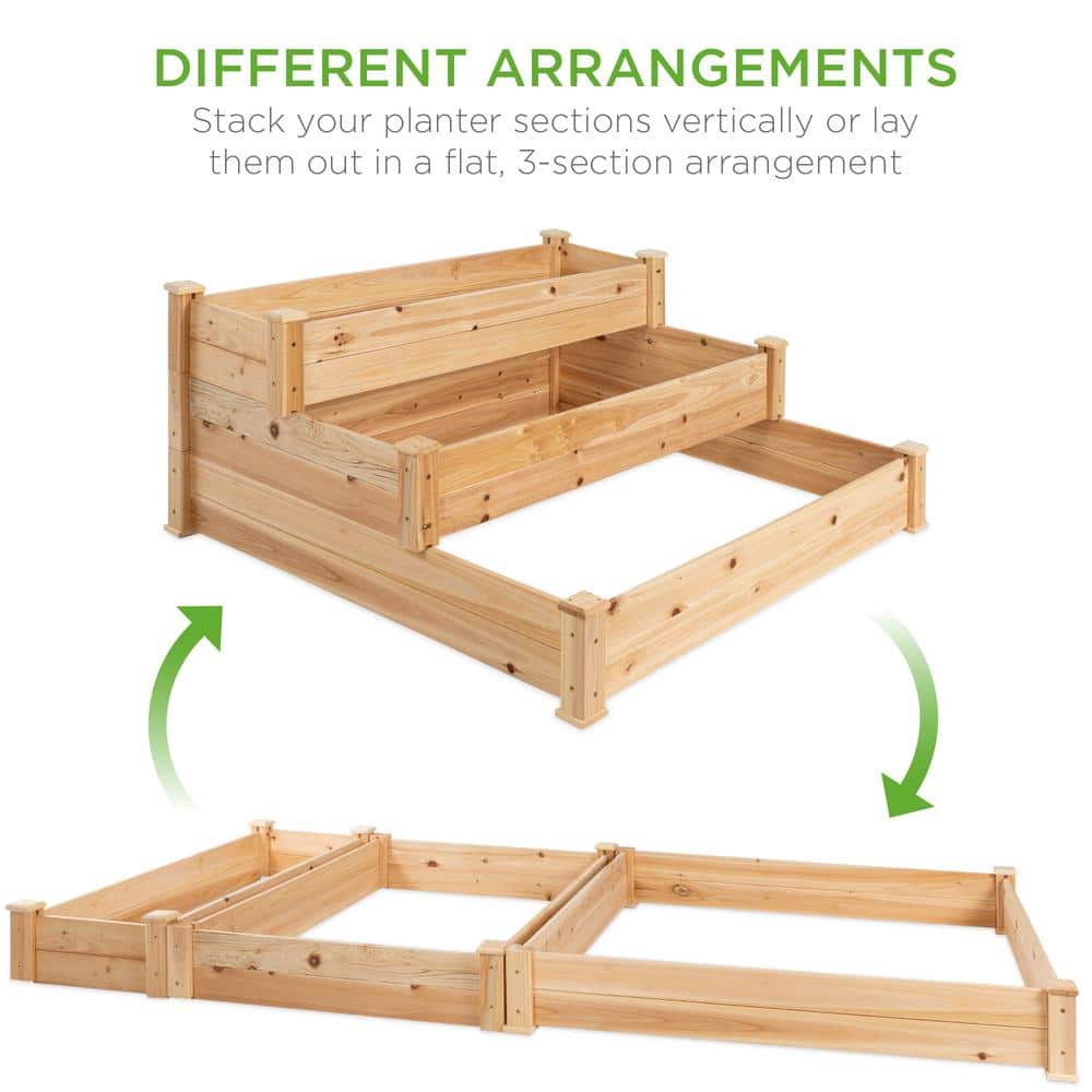 Natural Fir Wood 3-Tier Raised Garden Bed Planter for Outdoor Gardening