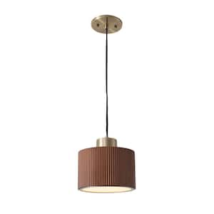 Tambo 100-Watt 1-Light Weathered Brass Drum Pendant Light with Metal Shade No Bulbs Included