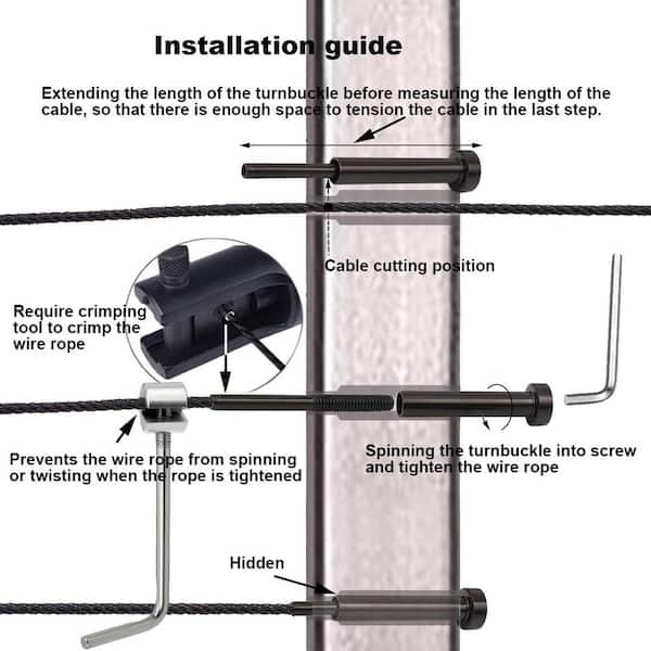 Snapklik.co : RiaYer Cable Railing Kit For Deck - 10 Pair Black Invisible Cable Railing - View #5