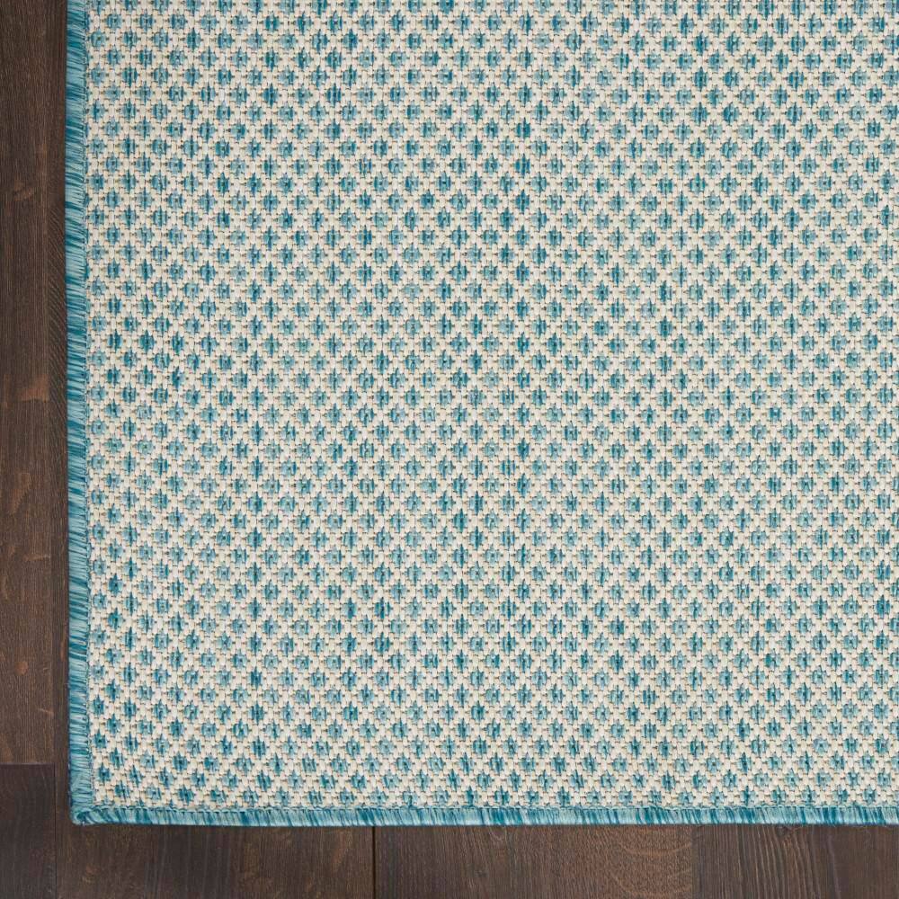 Ivory Aqua Geometric Flat Woven Synthetic Runner Rug