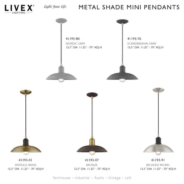 Livex Lighting Metal Shade Mini Pendants 1 Light Nordic Gray Mini