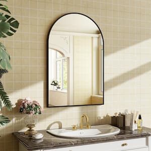 24 in. W x 36 in. H Arch Metal Framed Wall Bathroom Vanity Mirror Black