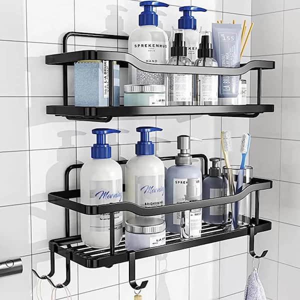Dyiom Shower Hanger, Black Bathroom Hanger with Hooks for Shampoo Holder, Wall Hanger Shower Caddy in Black