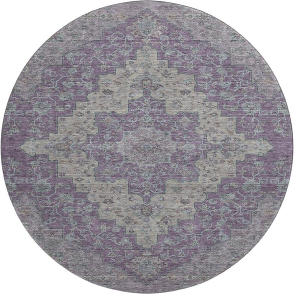 Mayfield Premium Machine Washable Abstract AMF2486 Purple 8 ft. x 8 ft. Round Rug