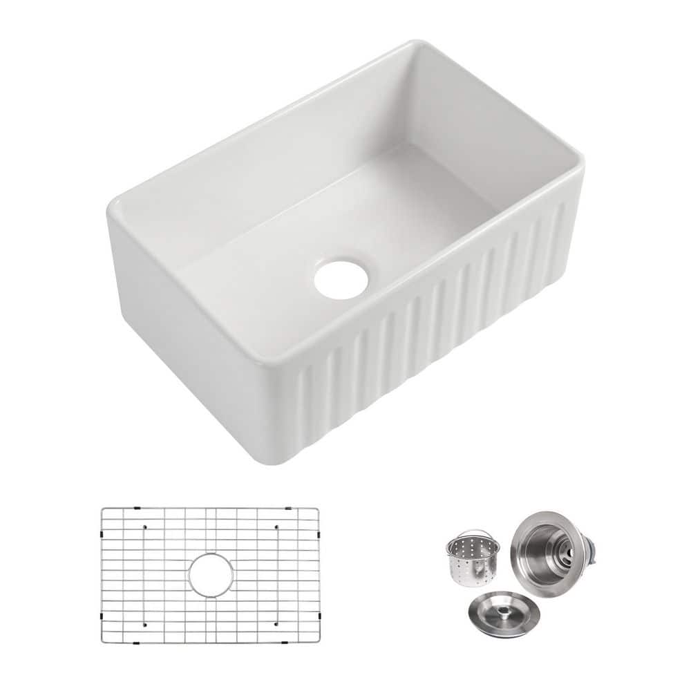 30 in. L X 18 in. W Farmhouse Apron Front Undermount Single Bowl White Fire