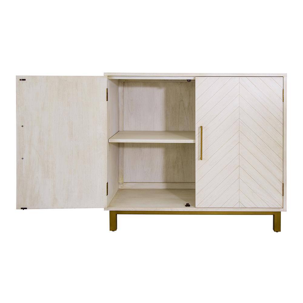 Gray Chevron Pattern Solid Wood Accent Cabinet with Brass Hardware