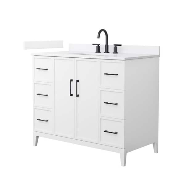 Wyndham Collection Elan 42 in. W x 22 in. D x 35 in. H Single Bath Vanity in White with White Quartz Top