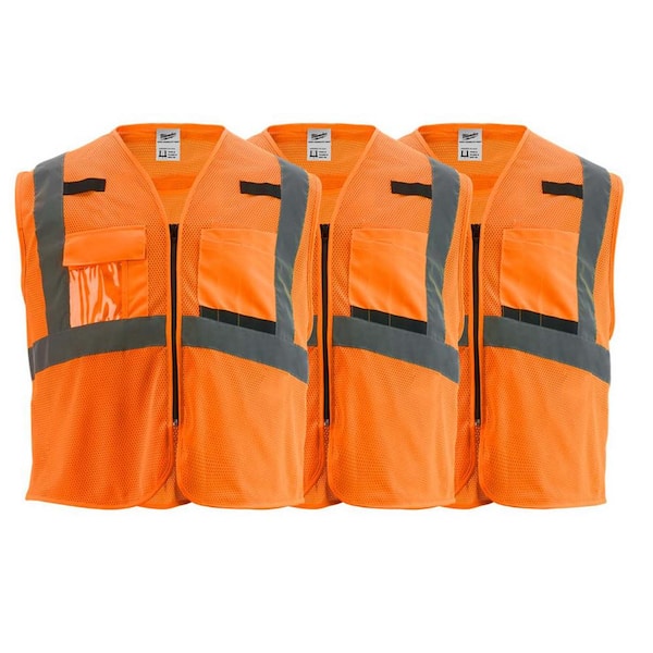 Milwaukee 2X-Large /3X-Large Orange Class 2-High Visibility Safety Vest with 10 Pockets (4-Pack)
