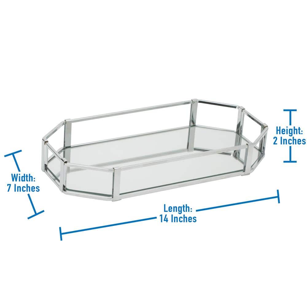 Octangular Chrome and Glass Vanity Bathroom Tray