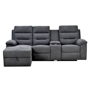 93.3 in. W Pillow Arm 4-Piece Polyester Upholster L-Shape Modern Reclining Sectional Sofa in Dark Gray