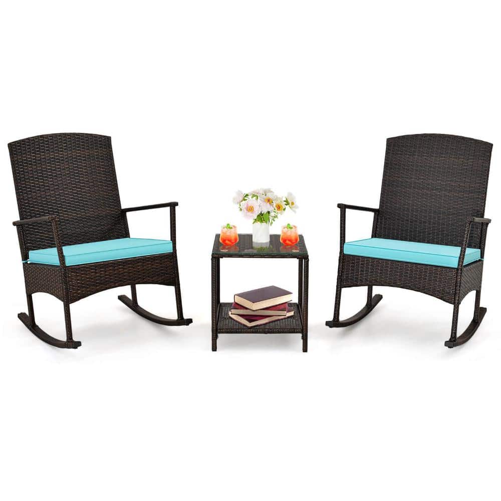 3-Piece PE Rattan Patio Rocking Chair Set with Cushions and 2-Tier Coffee Table, Turquoise price history on PriceWatchPro