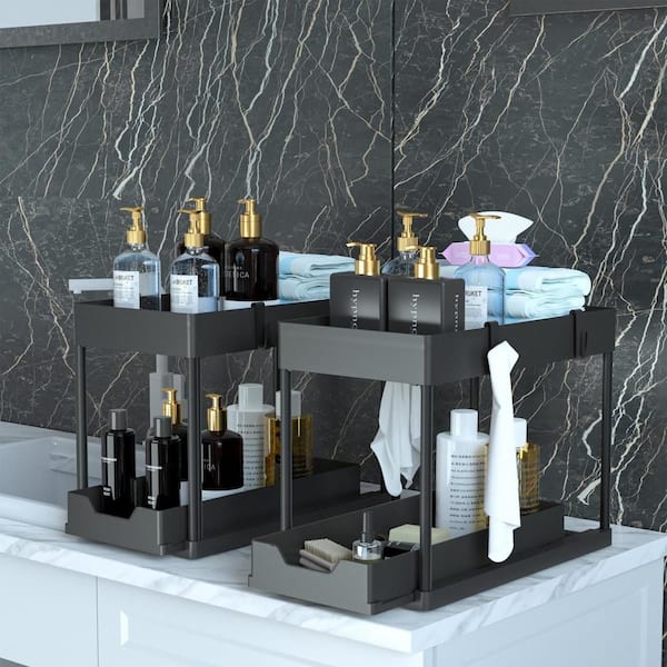 Numhew Under Sink Organizer, 2 Tier Sliding Drawer Storage Rack